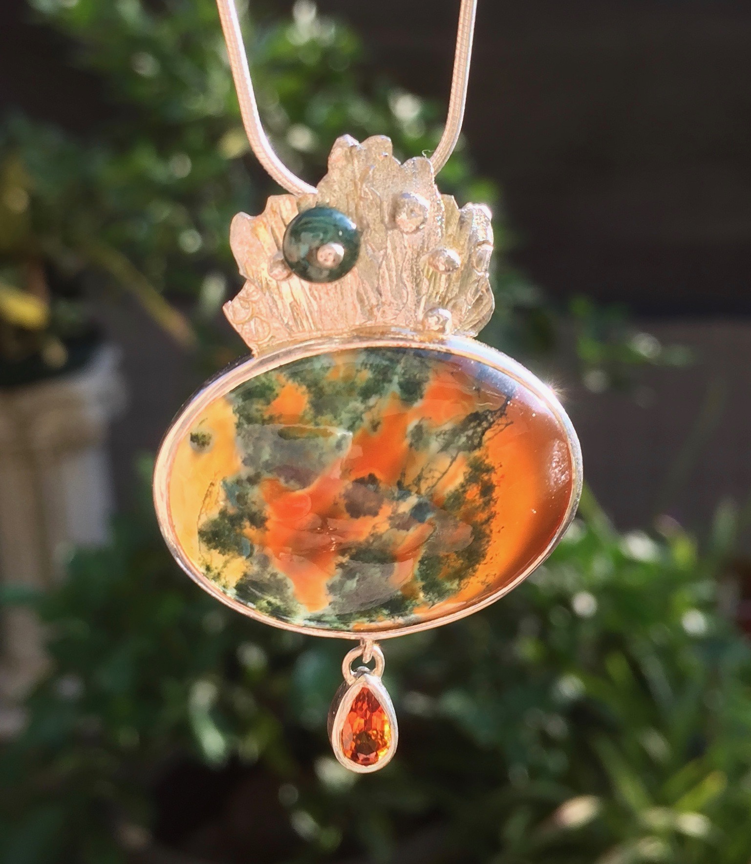 Sterling Silver Indian Moss Agate And Citrine Pendant Custom Jewelry 